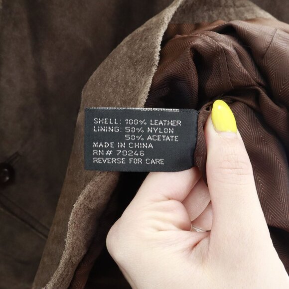 Cezani Leather Suede Overcoat Men L Brown Professor Literary Distinguished Retro - Picture 5 of 16